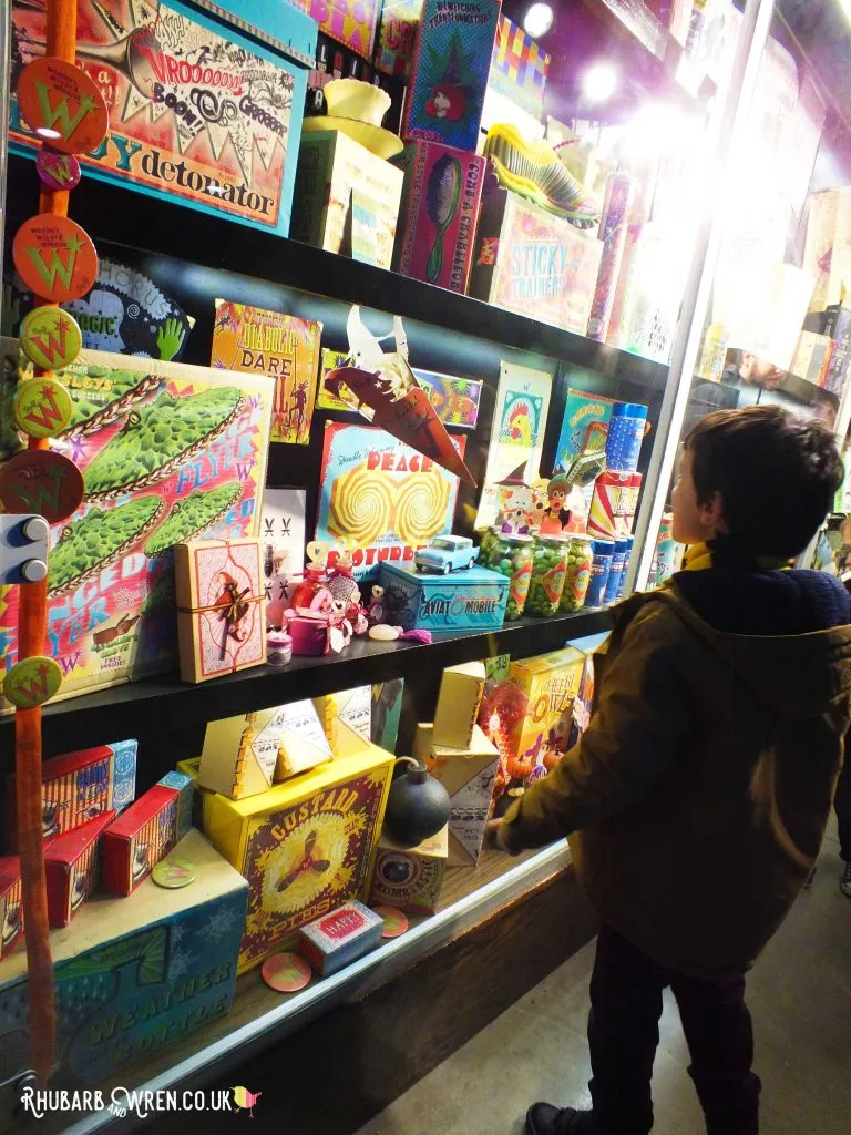 Display of Weasleys' Wizard Wheezes shop items at the Harry Potter studio tour