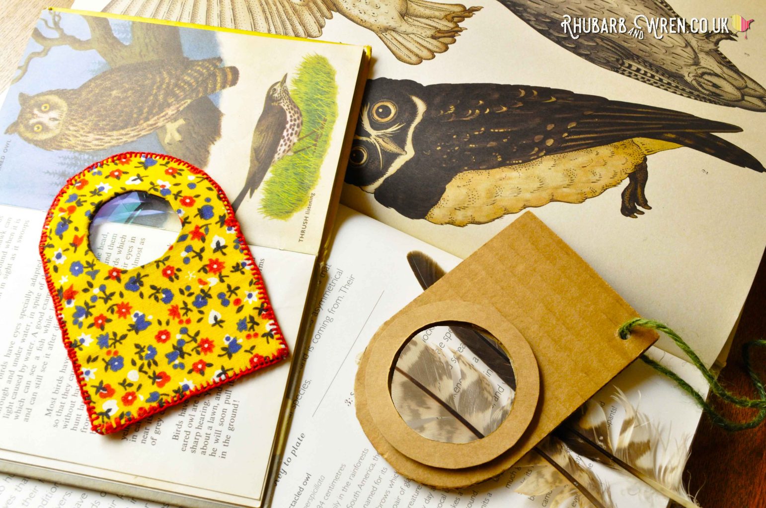 Two home-made real magnifying glasses - one fabric, one cardboard.